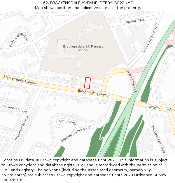 62, BRACKENSDALE AVENUE, DERBY, DE22 4AE: Location map and indicative extent of plot