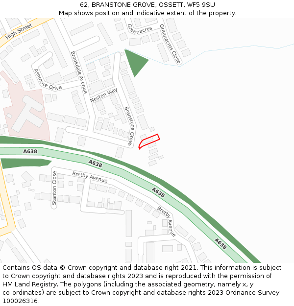 62, BRANSTONE GROVE, OSSETT, WF5 9SU: Location map and indicative extent of plot