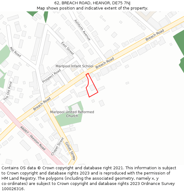 62, BREACH ROAD, HEANOR, DE75 7NJ: Location map and indicative extent of plot