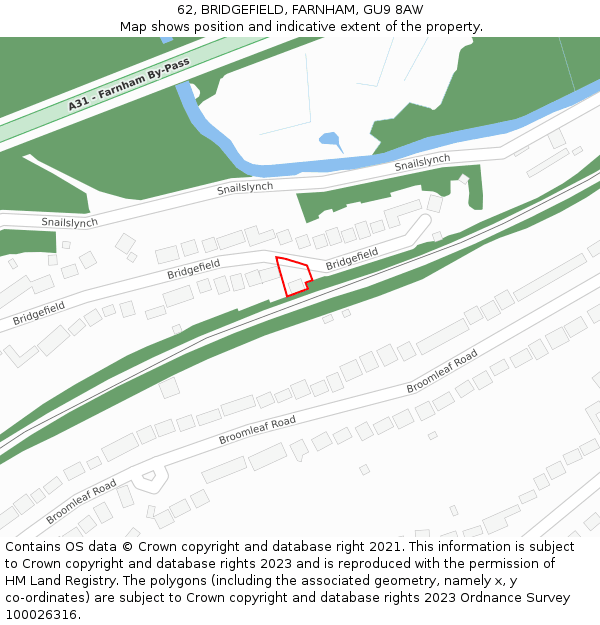 62, BRIDGEFIELD, FARNHAM, GU9 8AW: Location map and indicative extent of plot