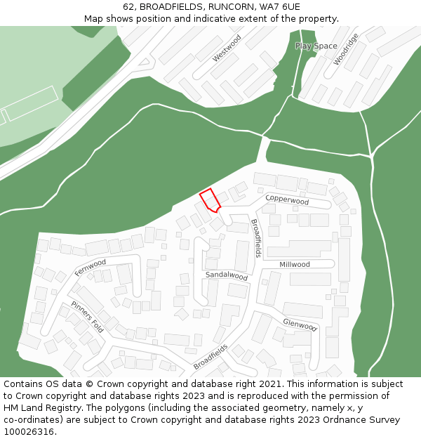 62, BROADFIELDS, RUNCORN, WA7 6UE: Location map and indicative extent of plot