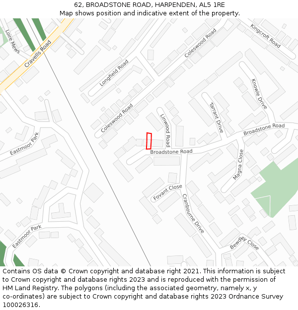 62, BROADSTONE ROAD, HARPENDEN, AL5 1RE: Location map and indicative extent of plot