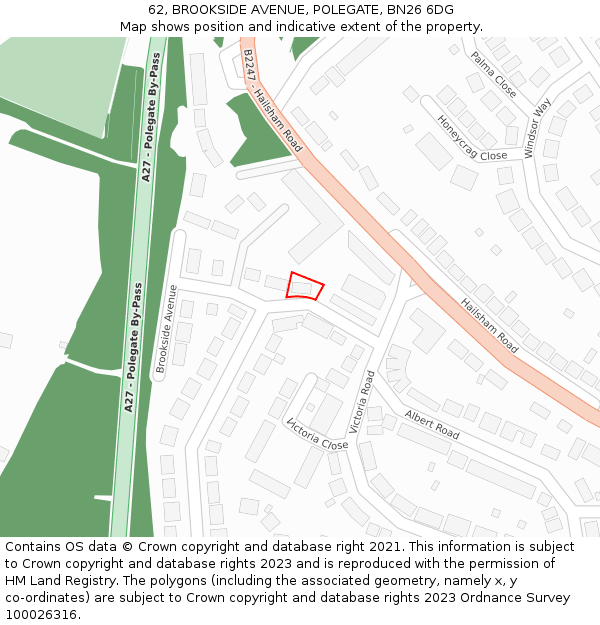 62, BROOKSIDE AVENUE, POLEGATE, BN26 6DG: Location map and indicative extent of plot