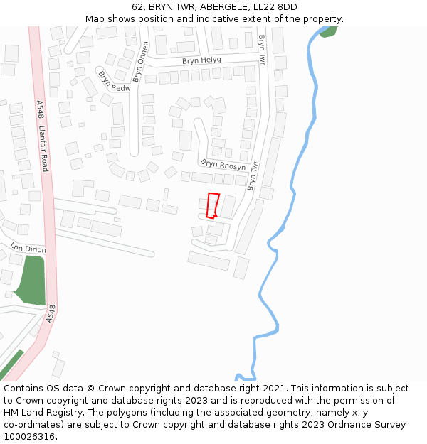 62, BRYN TWR, ABERGELE, LL22 8DD: Location map and indicative extent of plot