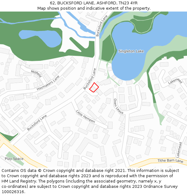 62, BUCKSFORD LANE, ASHFORD, TN23 4YR: Location map and indicative extent of plot