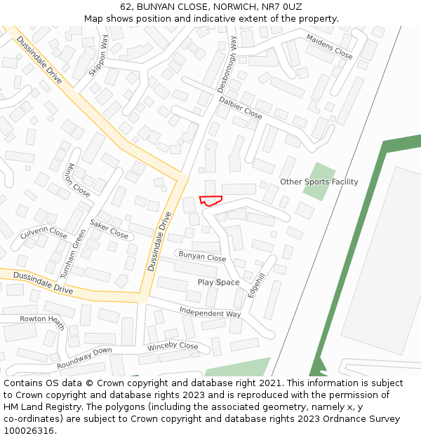 62, BUNYAN CLOSE, NORWICH, NR7 0UZ: Location map and indicative extent of plot