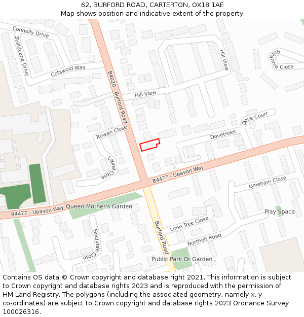 62, BURFORD ROAD, CARTERTON, OX18 1AE: Location map and indicative extent of plot