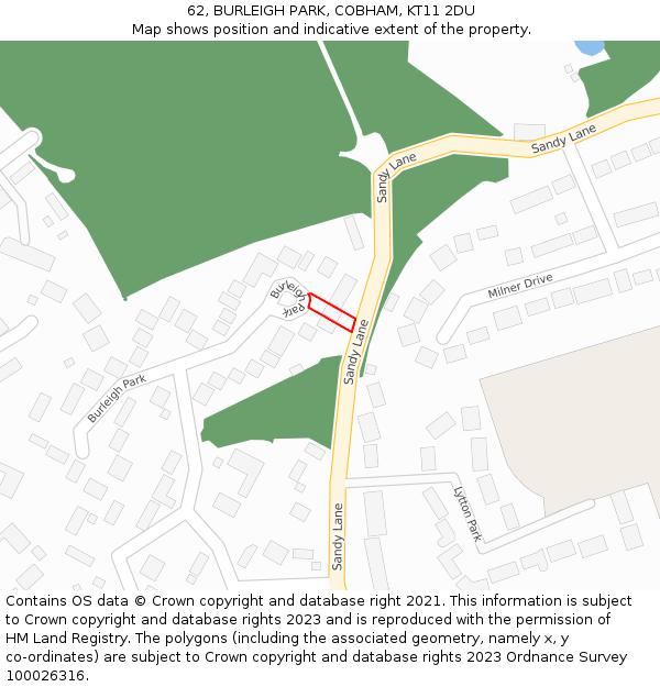 62, BURLEIGH PARK, COBHAM, KT11 2DU: Location map and indicative extent of plot