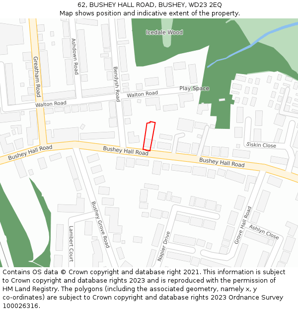 62, BUSHEY HALL ROAD, BUSHEY, WD23 2EQ: Location map and indicative extent of plot