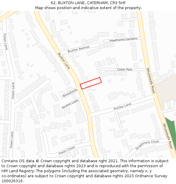 62, BUXTON LANE, CATERHAM, CR3 5HF: Location map and indicative extent of plot