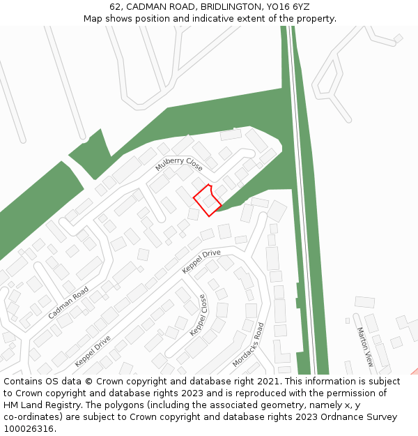 62, CADMAN ROAD, BRIDLINGTON, YO16 6YZ: Location map and indicative extent of plot