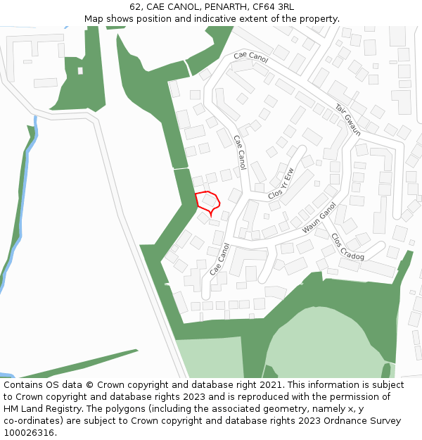 62, CAE CANOL, PENARTH, CF64 3RL: Location map and indicative extent of plot