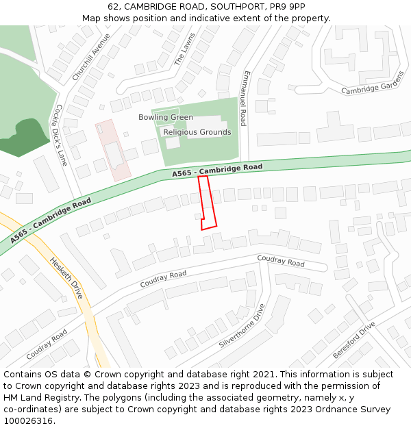 62, CAMBRIDGE ROAD, SOUTHPORT, PR9 9PP: Location map and indicative extent of plot