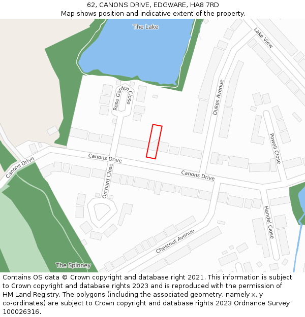 62, CANONS DRIVE, EDGWARE, HA8 7RD: Location map and indicative extent of plot