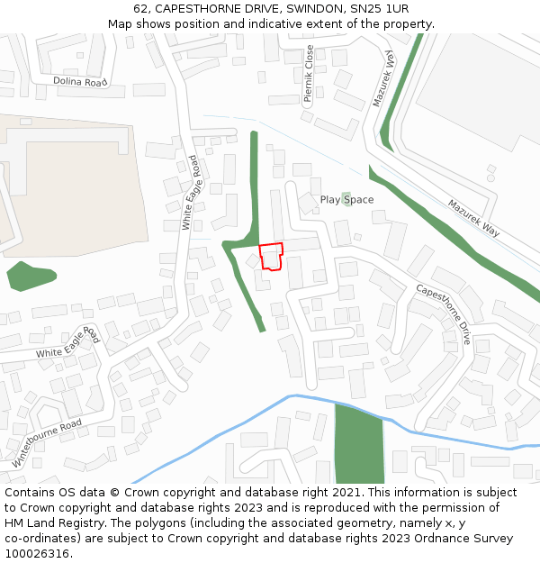 62, CAPESTHORNE DRIVE, SWINDON, SN25 1UR: Location map and indicative extent of plot
