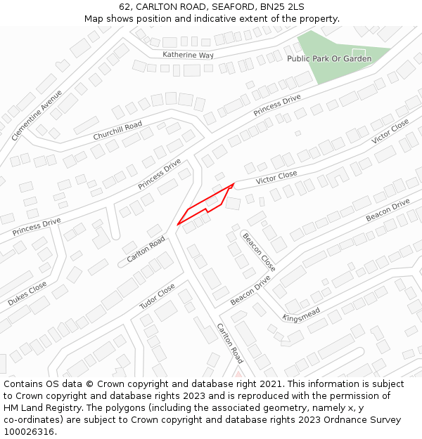 62, CARLTON ROAD, SEAFORD, BN25 2LS: Location map and indicative extent of plot