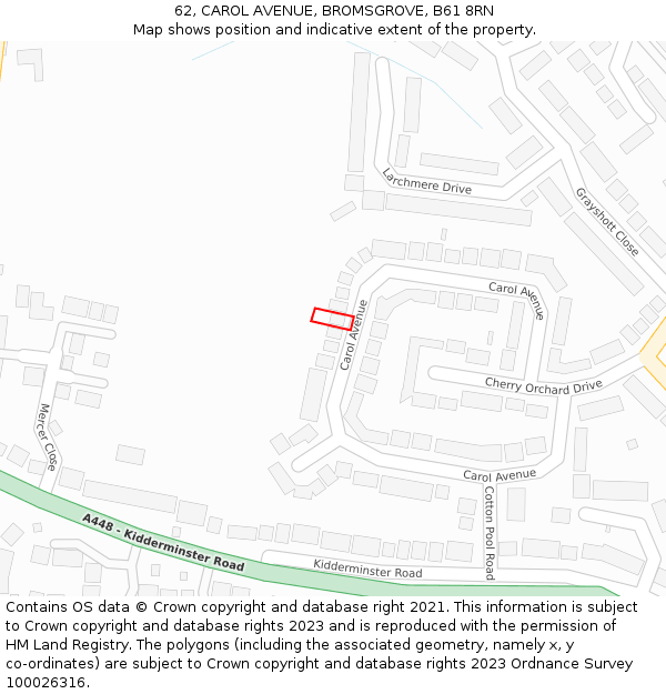 62, CAROL AVENUE, BROMSGROVE, B61 8RN: Location map and indicative extent of plot