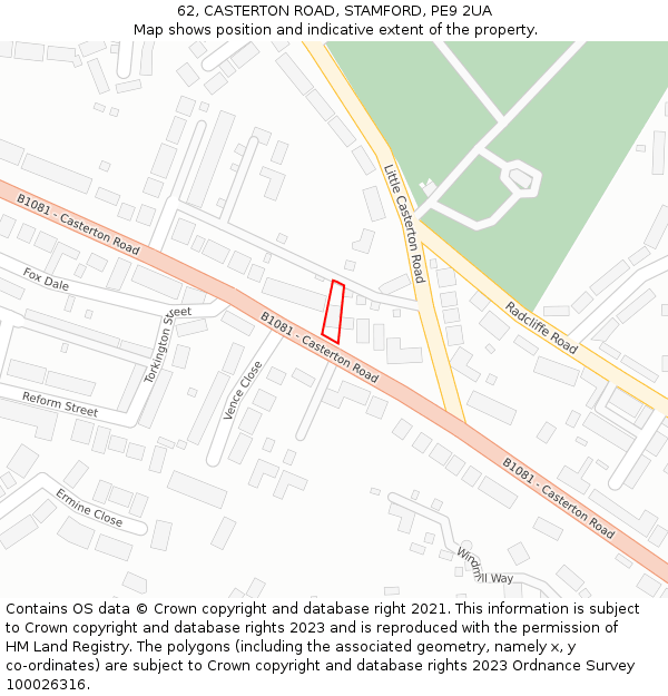 62, CASTERTON ROAD, STAMFORD, PE9 2UA: Location map and indicative extent of plot