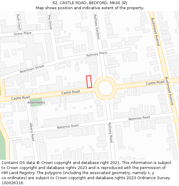 62, CASTLE ROAD, BEDFORD, MK40 3PJ: Location map and indicative extent of plot