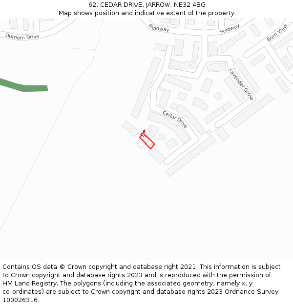62, CEDAR DRIVE, JARROW, NE32 4BG: Location map and indicative extent of plot