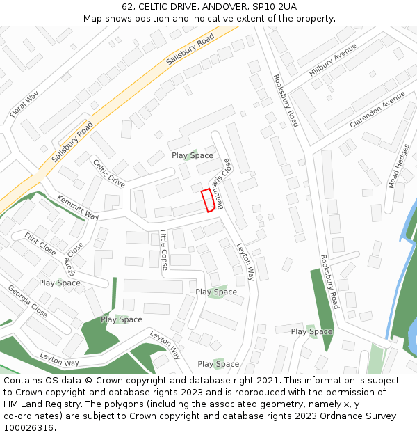 62, CELTIC DRIVE, ANDOVER, SP10 2UA: Location map and indicative extent of plot