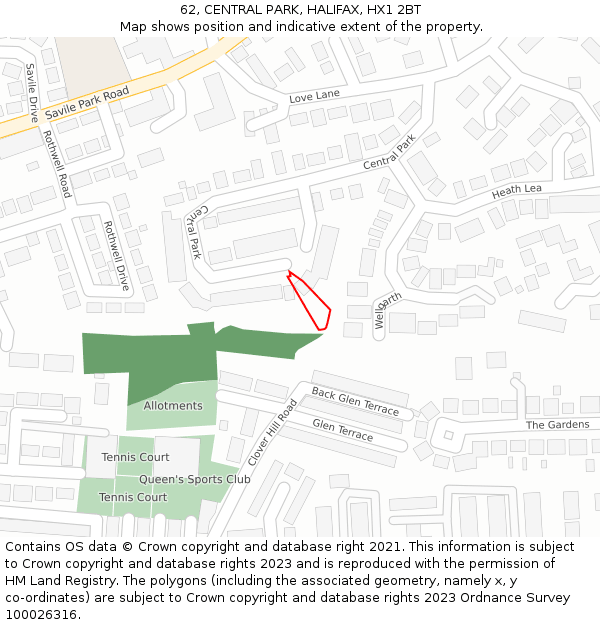 62, CENTRAL PARK, HALIFAX, HX1 2BT: Location map and indicative extent of plot