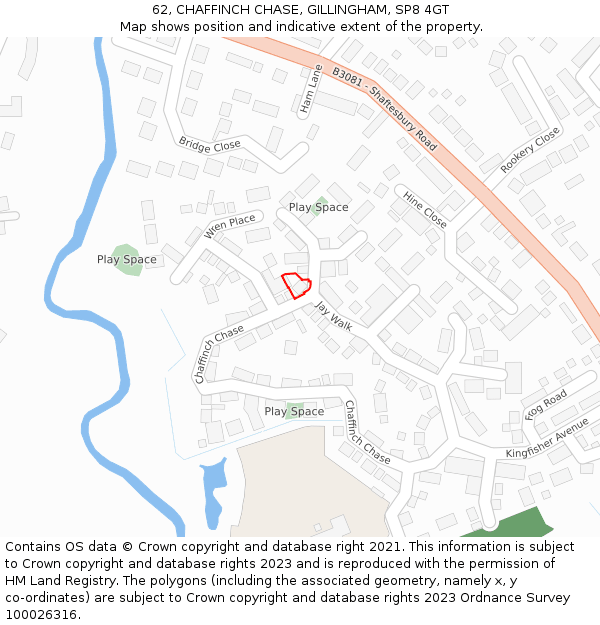 62, CHAFFINCH CHASE, GILLINGHAM, SP8 4GT: Location map and indicative extent of plot