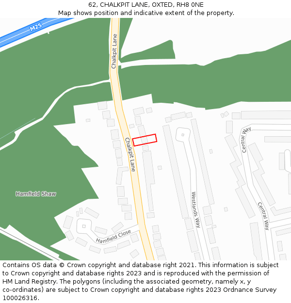 62, CHALKPIT LANE, OXTED, RH8 0NE: Location map and indicative extent of plot