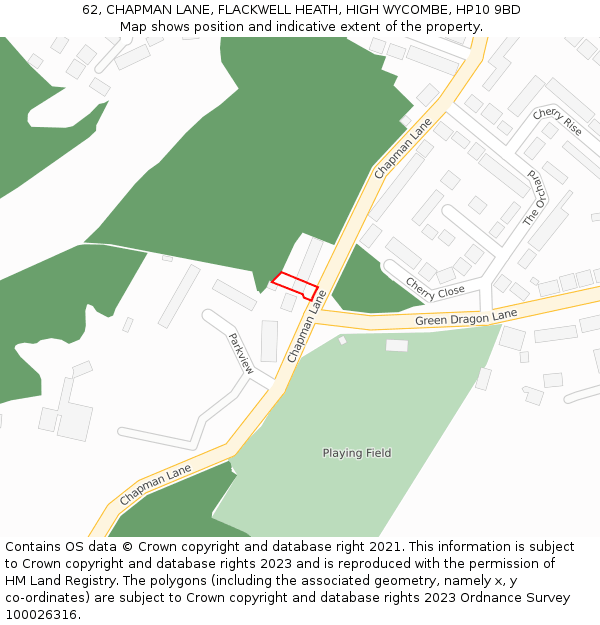 62, CHAPMAN LANE, FLACKWELL HEATH, HIGH WYCOMBE, HP10 9BD: Location map and indicative extent of plot