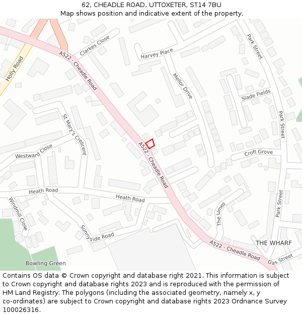 62, CHEADLE ROAD, UTTOXETER, ST14 7BU: Location map and indicative extent of plot