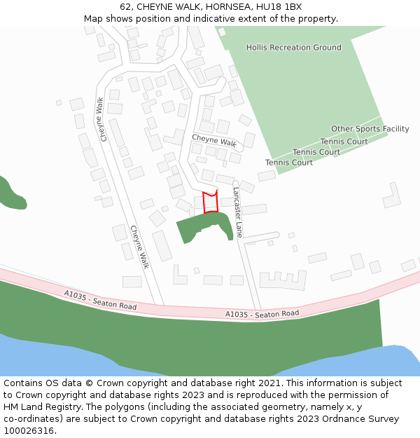 62, CHEYNE WALK, HORNSEA, HU18 1BX: Location map and indicative extent of plot