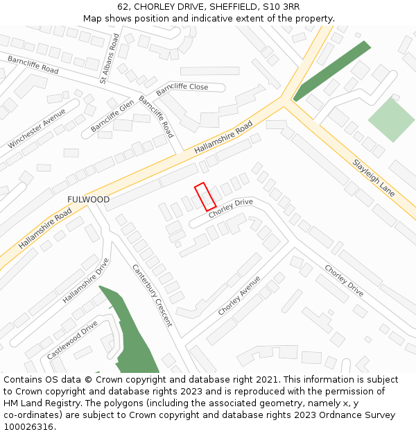 62, CHORLEY DRIVE, SHEFFIELD, S10 3RR: Location map and indicative extent of plot