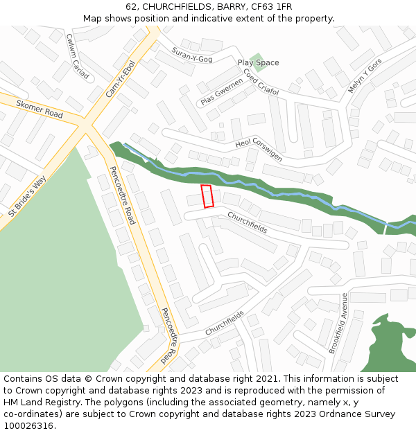 62, CHURCHFIELDS, BARRY, CF63 1FR: Location map and indicative extent of plot