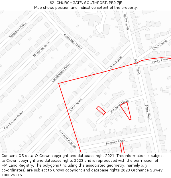 62, CHURCHGATE, SOUTHPORT, PR9 7JF: Location map and indicative extent of plot