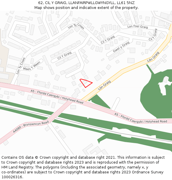 62, CIL Y GRAIG, LLANFAIRPWLLGWYNGYLL, LL61 5NZ: Location map and indicative extent of plot