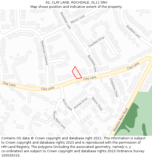 62, CLAY LANE, ROCHDALE, OL11 5RH: Location map and indicative extent of plot
