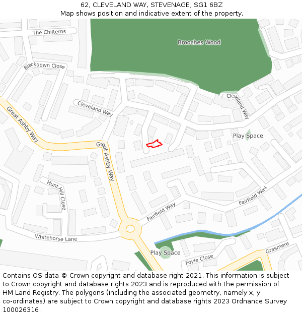 62, CLEVELAND WAY, STEVENAGE, SG1 6BZ: Location map and indicative extent of plot