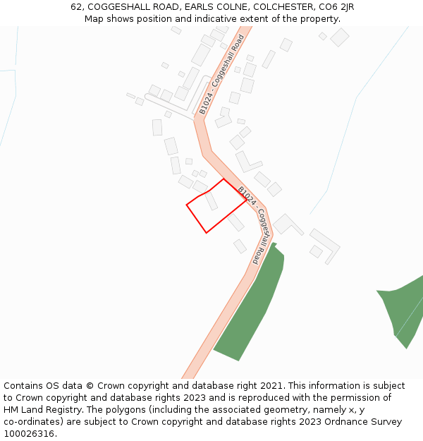 62, COGGESHALL ROAD, EARLS COLNE, COLCHESTER, CO6 2JR: Location map and indicative extent of plot