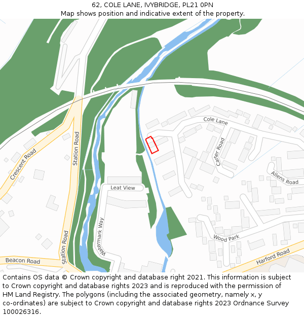 62, COLE LANE, IVYBRIDGE, PL21 0PN: Location map and indicative extent of plot