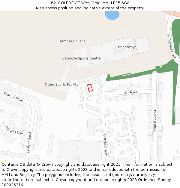 62, COLERIDGE WAY, OAKHAM, LE15 6GA: Location map and indicative extent of plot