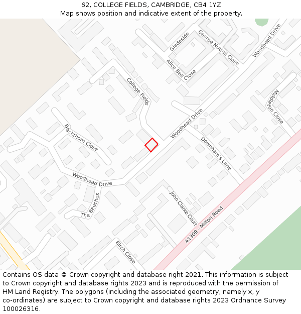 62, COLLEGE FIELDS, CAMBRIDGE, CB4 1YZ: Location map and indicative extent of plot