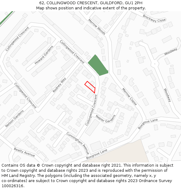 62, COLLINGWOOD CRESCENT, GUILDFORD, GU1 2PH: Location map and indicative extent of plot
