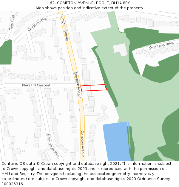 62, COMPTON AVENUE, POOLE, BH14 8PY: Location map and indicative extent of plot