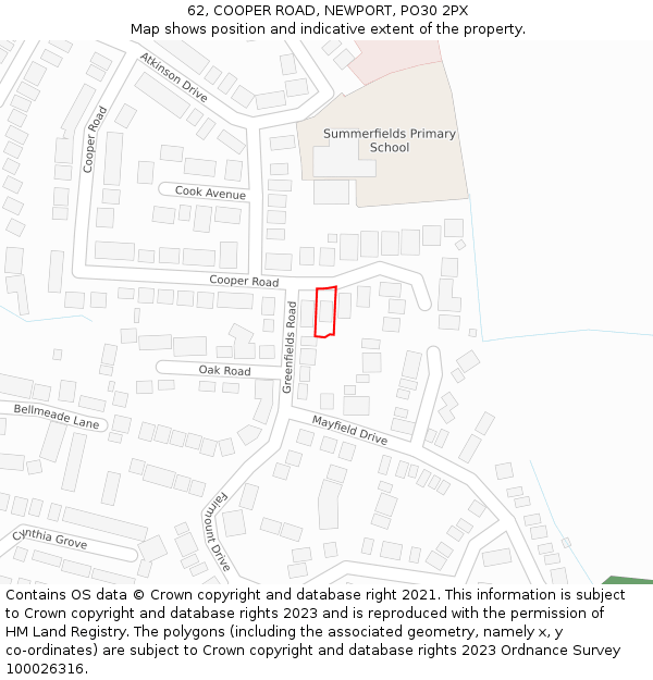 62, COOPER ROAD, NEWPORT, PO30 2PX: Location map and indicative extent of plot