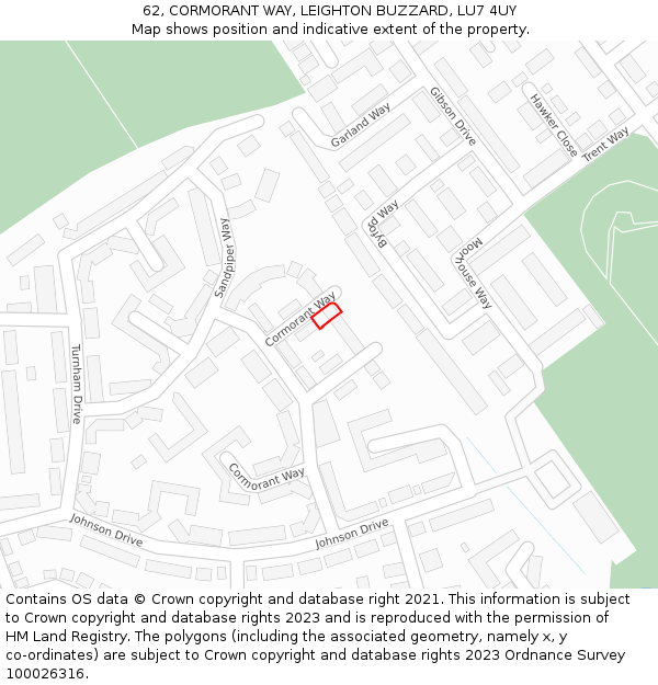 62, CORMORANT WAY, LEIGHTON BUZZARD, LU7 4UY: Location map and indicative extent of plot