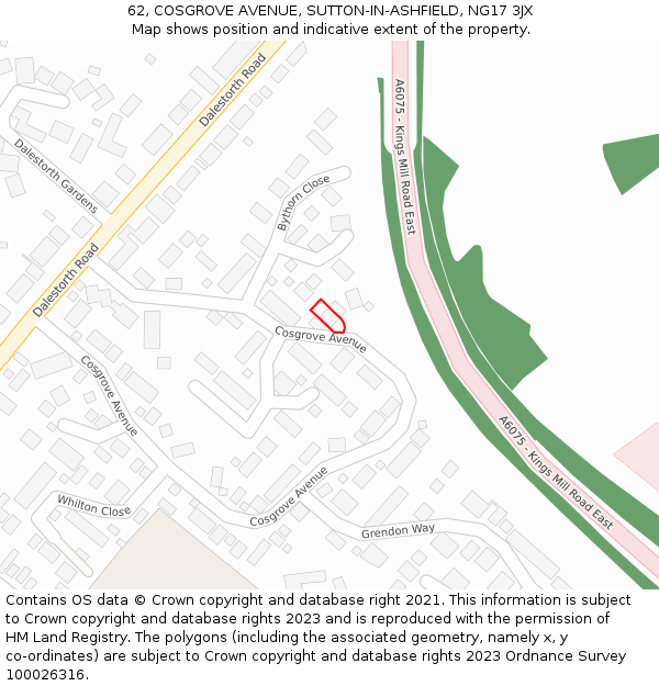 62, COSGROVE AVENUE, SUTTON-IN-ASHFIELD, NG17 3JX: Location map and indicative extent of plot
