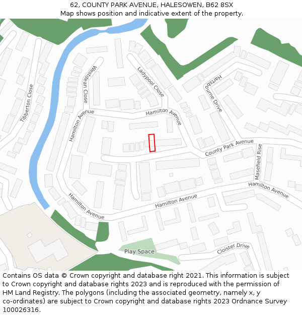 62, COUNTY PARK AVENUE, HALESOWEN, B62 8SX: Location map and indicative extent of plot