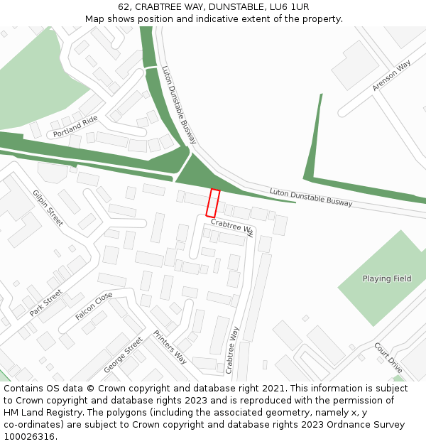 62, CRABTREE WAY, DUNSTABLE, LU6 1UR: Location map and indicative extent of plot