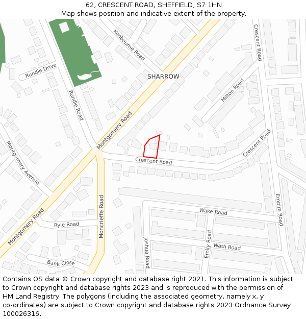 62, CRESCENT ROAD, SHEFFIELD, S7 1HN: Location map and indicative extent of plot