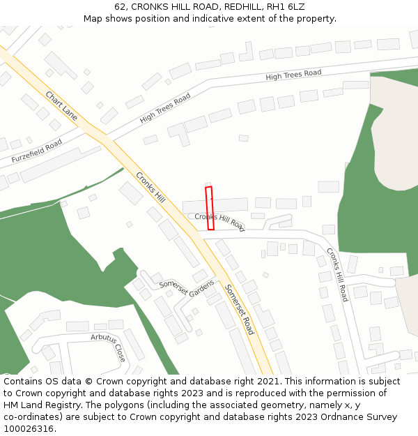 62, CRONKS HILL ROAD, REDHILL, RH1 6LZ: Location map and indicative extent of plot